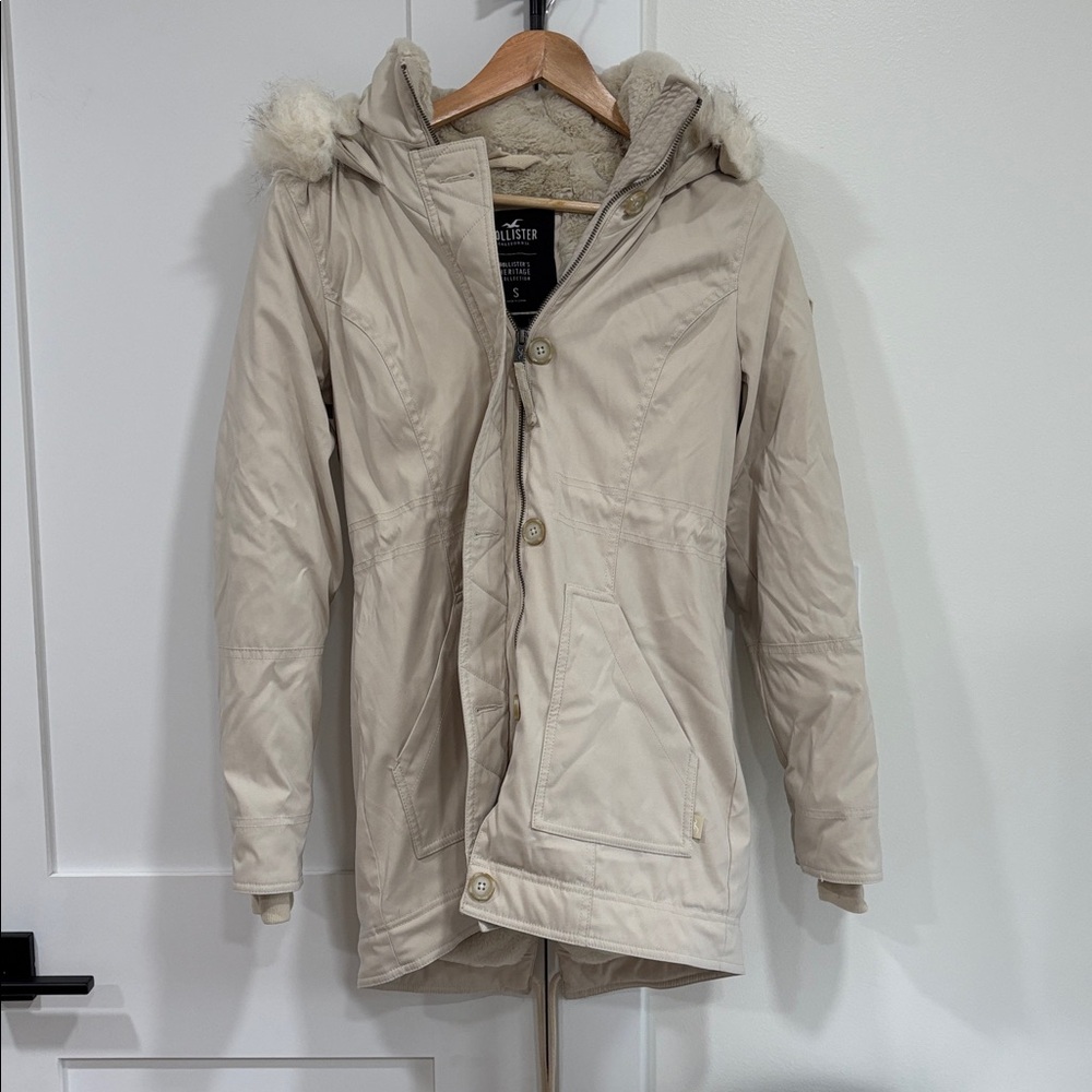 Hollister Heritage Collection Parka Jacket Women's Small Beige Faux Fur Lined